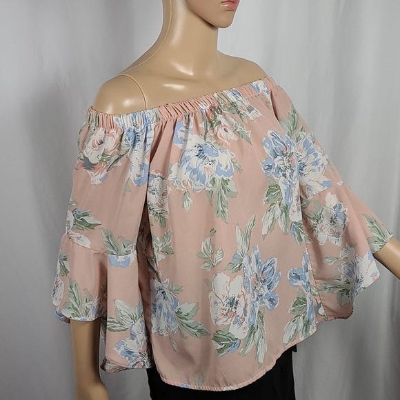 Pink Floral Off Shoulder Bellsleeve - Picture 2 of 10